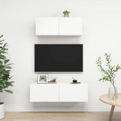 vidaXL TV Cabinet Set 2 Piece White Engineered Wood Furniture TV Stand Cabinet