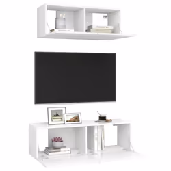 vidaXL TV Cabinet Set 2 Piece White Engineered Wood Furniture TV Stand Cabinet