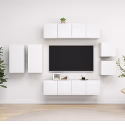 vidaXL TV Cabinet Set 8 Piece White Chipboard Home Furniture TV Stand Cabinet