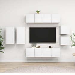 vidaXL TV Cabinet Set 8 Piece White Chipboard Home Furniture TV Stand Cabinet