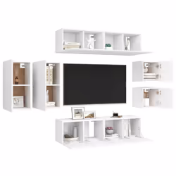 vidaXL TV Cabinet Set 8 Piece White Chipboard Home Furniture TV Stand Cabinet