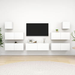 vidaXL TV Cabinet Set 7 Piece White Engineered Wood Hanging TV Hifi Cabinet