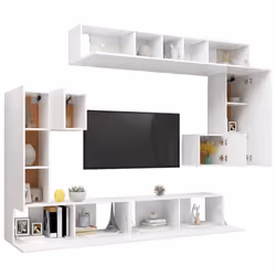 vidaXL TV Cabinet Set 8 Piece White Engineered Wood Furniture TV Stand Cabinet