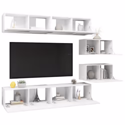 vidaXL TV Cabinet Set 6 Piece White Chipboard Home Furniture TV Stand Cabinet