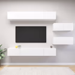 vidaXL TV Cabinet Set 6 Piece White Engineered Wood Furniture TV Stand Cabinet