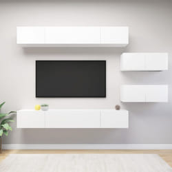 vidaXL TV Cabinet Set 6 Piece White Engineered Wood Furniture TV Stand Cabinet