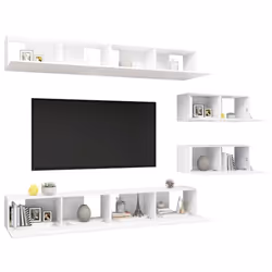 vidaXL TV Cabinet Set 6 Piece White Engineered Wood Furniture TV Stand Cabinet