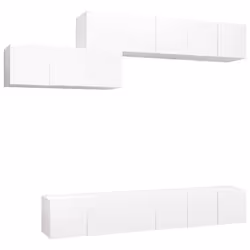 vidaXL TV Cabinet Set 7 Piece White Engineered Wood Furniture TV Stand Cabinet