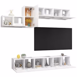 vidaXL TV Cabinet Set 7 Piece White Engineered Wood Furniture TV Stand Cabinet