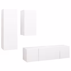 vidaXL TV Cabinet Set 4 Piece White Chipboard Home Furniture TV Stand Cabinet