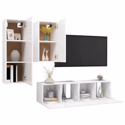 vidaXL TV Cabinet Set 4 Piece White Chipboard Home Furniture TV Stand Cabinet