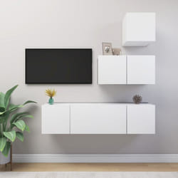 vidaXL TV Cabinet Set 4 Piece White Engineered Wood Living Room Furniture