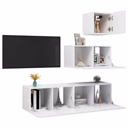 vidaXL TV Cabinet Set 4 Piece White Engineered Wood Living Room Furniture