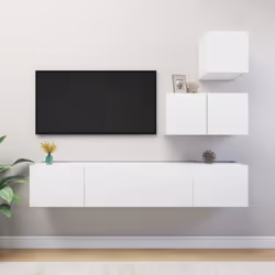 vidaXL TV Cabinet Set 4 Piece White Engineered Wood Living Room Furniture