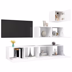 vidaXL TV Cabinet Set 4 Piece White Engineered Wood Living Room Furniture