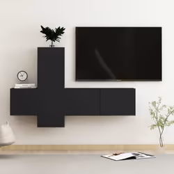 vidaXL TV Cabinet Set 3 Piece Black Engineered Wood Furniture TV Stand Cabinet