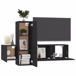 vidaXL TV Cabinet Set 3 Piece Black Engineered Wood Furniture TV Stand Cabinet