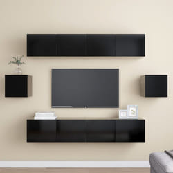 vidaXL TV Cabinet Set 6 Piece Black Engineered Wood Furniture TV Stand Cabinet