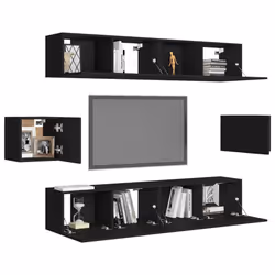 vidaXL TV Cabinet Set 6 Piece Black Engineered Wood Furniture TV Stand Cabinet