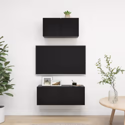 vidaXL TV Cabinet Set 2 Piece Black Engineered Wood Furniture TV Stand Cabinet
