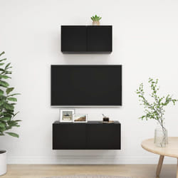 vidaXL TV Cabinet Set 2 Piece Black Engineered Wood Furniture TV Stand Cabinet