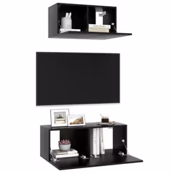 vidaXL TV Cabinet Set 2 Piece Black Engineered Wood Furniture TV Stand Cabinet