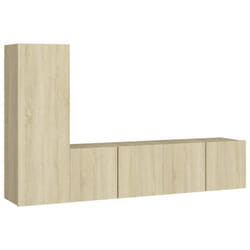 vidaXL TV Cabinet Set 3 Piece Sonoma Oak Engineered Wood Stand Living Room