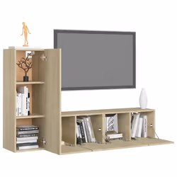 vidaXL TV Cabinet Set 3 Piece Sonoma Oak Engineered Wood Stand Living Room