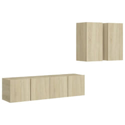 vidaXL TV Cabinet Set 4 Piece Sonoma Oak Engineered Wood Furniture TV Stand