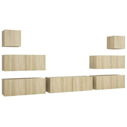 vidaXL TV Cabinet Set Engineered Wood Media Unit Multi Colours/Sizes 7/8 Piece - sonoma oak, 100 x 30 x 30 cm