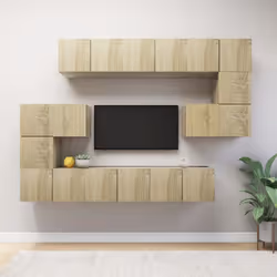 vidaXL TV Cabinet Set 10 Piece Sonoma Oak Engineered Wood Hanging TV Stand