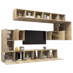 vidaXL TV Cabinet Set 10 Piece Sonoma Oak Engineered Wood Hanging TV Stand