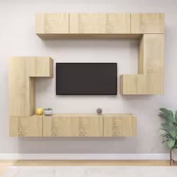 vidaXL TV Cabinet Set 8 Piece Sonoma Oak Engineered Wood Hanging TV Stand