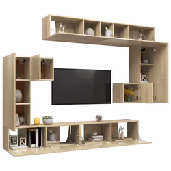 vidaXL TV Cabinet Set 8 Piece Sonoma Oak Engineered Wood Hanging TV Stand