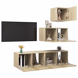 vidaXL TV Cabinet Set 4 Piece Sonoma Oak Engineered Wood Home TV Unit Stand