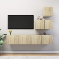 vidaXL TV Cabinet Set 4 Piece Sonoma Oak Engineered Wood Home TV Unit Stand