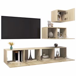 vidaXL TV Cabinet Set 4 Piece Sonoma Oak Engineered Wood Home TV Unit Stand
