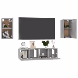 vidaXL TV Cabinet Set 4 Piece Concrete Grey Chipboard Home Furniture TV Stand - Additional view 2