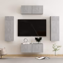 vidaXL TV Cabinet Set 4 Piece Concrete Grey Engineered Wood Hanging TV Stand