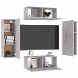 vidaXL TV Cabinet Set 4 Piece Concrete Grey Engineered Wood Hanging TV Stand