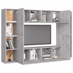 vidaXL TV Cabinet Set 8 Piece Concrete Grey Chipboard Home Furniture TV Stand - Additional view 2