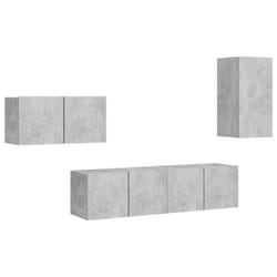 vidaXL TV Cabinet Set 4 Piece Concrete Grey Engineered Wood Hanging TV Cabinet