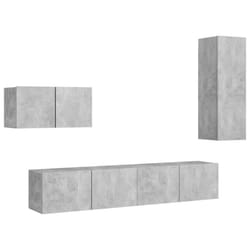 vidaXL TV Cabinet Set 4 Piece Concrete Grey Engineered Wood Hanging TV Unit