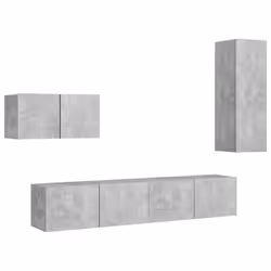 vidaXL TV Cabinet Set 4 Piece Concrete Grey Engineered Wood Hanging TV Unit