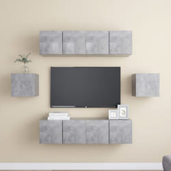 vidaXL TV Cabinet Set 6 Piece Concrete Grey Engineered Wood Hanging TV Unit