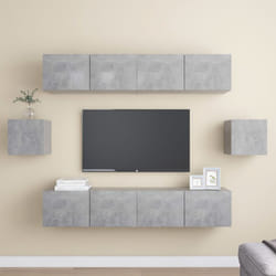 vidaXL TV Cabinet Set 6 Piece Concrete Grey Engineered Wood Hanging TV Stand