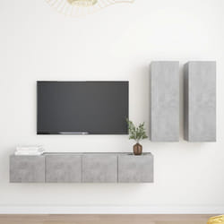 vidaXL TV Cabinet Set 4 Piece Concrete Grey Engineered Wood Hanging TV Stand