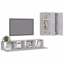 vidaXL TV Cabinet Set 4 Piece Concrete Grey Engineered Wood Hanging TV Stand