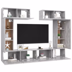 vidaXL TV Cabinet Set 6 Piece Concrete Grey Engineered Wood Hanging TV Unit