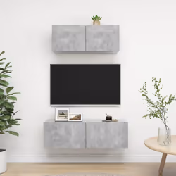 vidaXL TV Cabinet Set 2 Piece Concrete Grey Engineered Wood Hanging TV Unit